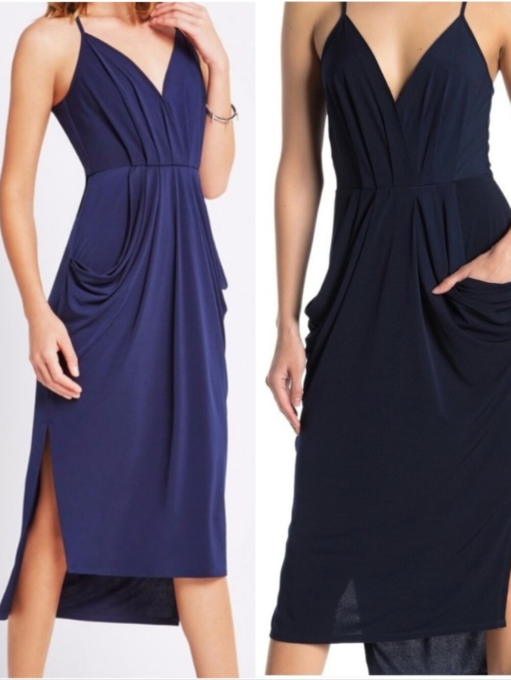 BCBGeneration Della Deep Blue Faux Wrap Midi Dress XXS